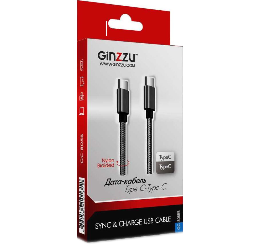 фото Кабель ginzzu gc-805b, usb type-c (m), usb type-c (m), 1м, графитовый