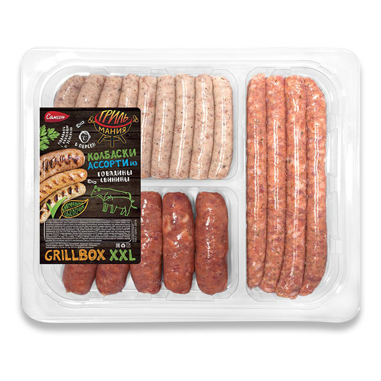 

Ассорти из свино-говяжьих колбасок Грильмания Grill box охлажденные 500 г