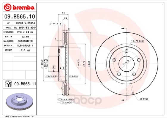 

Тормозной диск brembo передний вентилируемый 09B56511