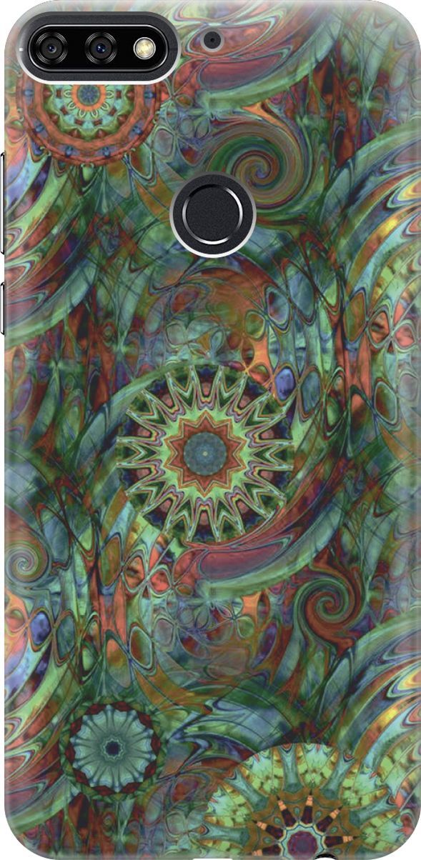 

Чехол на Honor 7C/7A Pro/Huawei Y6 Prime (2018) "Зеленый колейдоскоп", Зеленый;красный, 6186