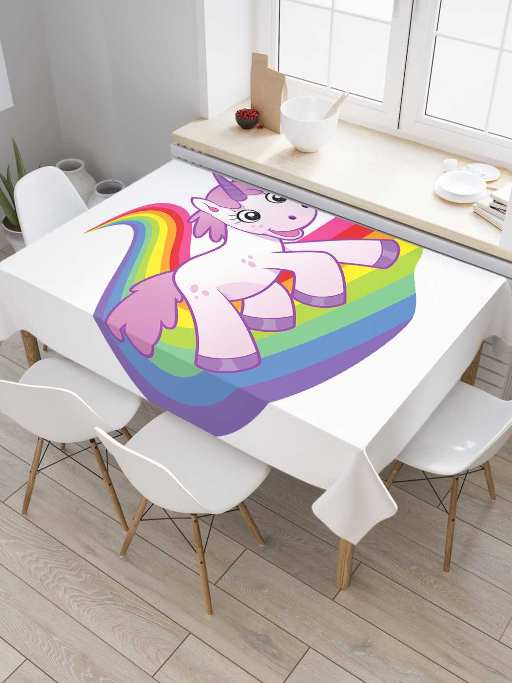 

Скатерть прямоугольная JoyArty "Радужный единорог" из сатена, 120x145 см, Радужный единорог