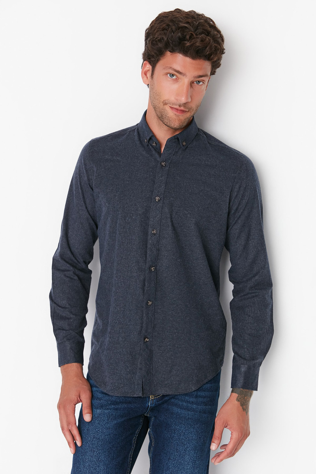 

Рубашка мужская Trendyol TMNAW20GO0094 синяя 2XL, TMNAW20GO0094