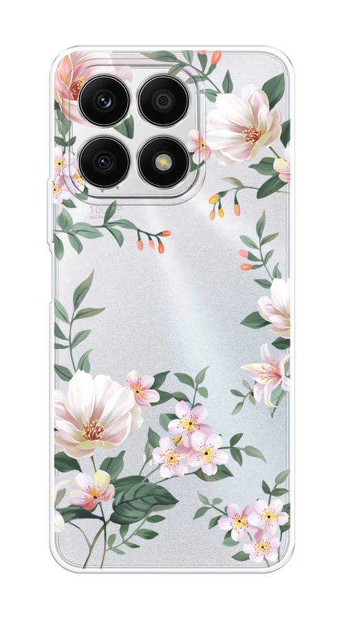 

Чехол на Honor X8A "Beautiful white flowers", Бежевый;зеленый, 6120750-1