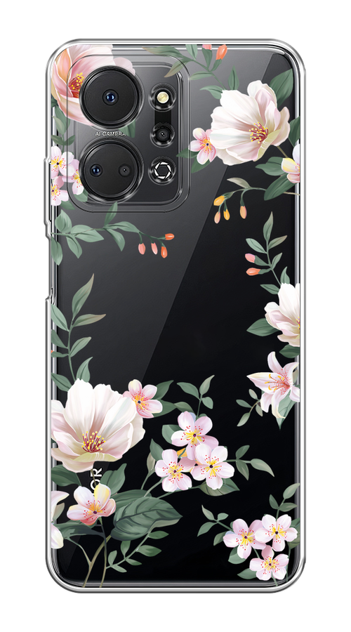 

Чехол на Honor X7A/X7A Plus "Beautiful white flowers", Бежевый;зеленый, 6120650-1