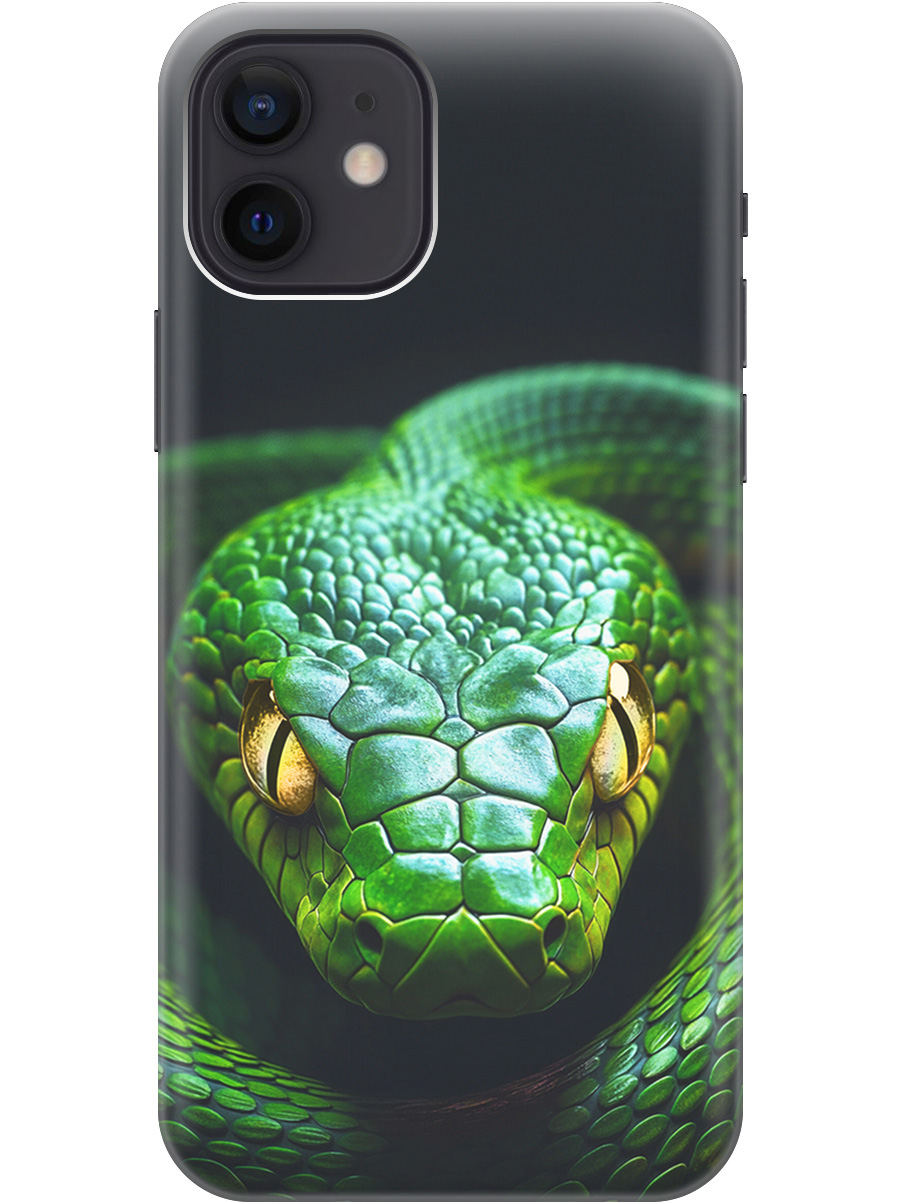 

Силиконовый чехол на Apple iPhone 12/12 Pro с принтом "Зеленая змея", Прозрачный;черный;серебристый;зеленый, 723374113