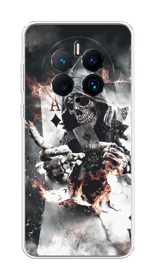 

Чехол на Huawei Mate 50 Pro "Карты черепа в капюшоне", Белый;серый, 6109950-1