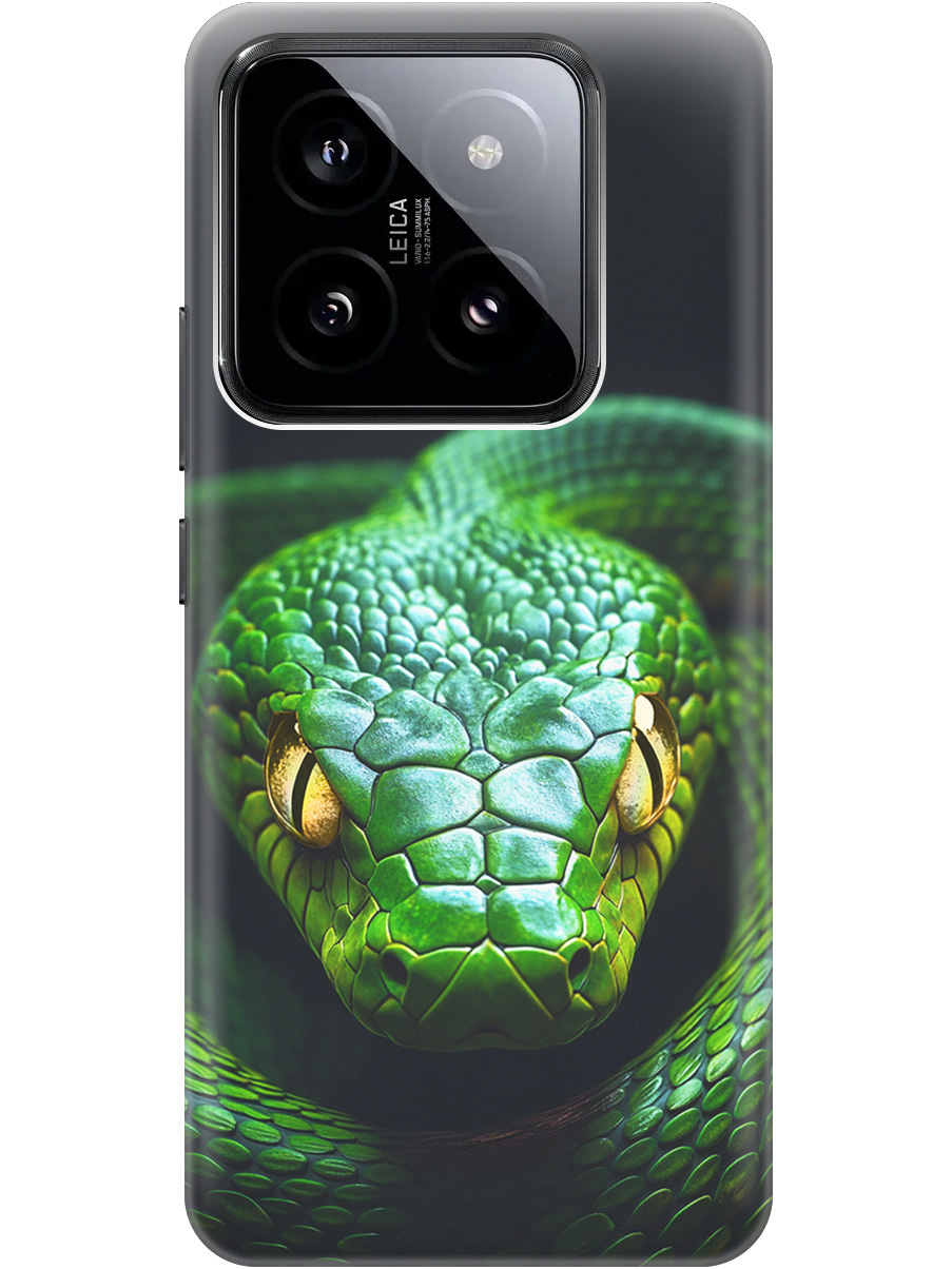 

Силиконовый чехол на Xiaomi 14 Pro с принтом "Зеленая змея", Прозрачный;черный;серебристый;зеленый, 777771013
