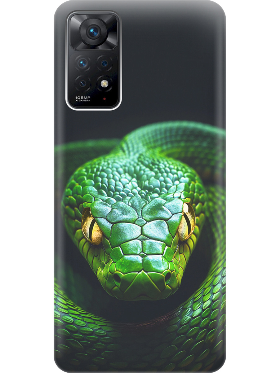 

Силиконовый чехол на Xiaomi Redmi Note 11 Pro с принтом "Зеленая змея", Прозрачный;черный;серебристый;зеленый, 735250413