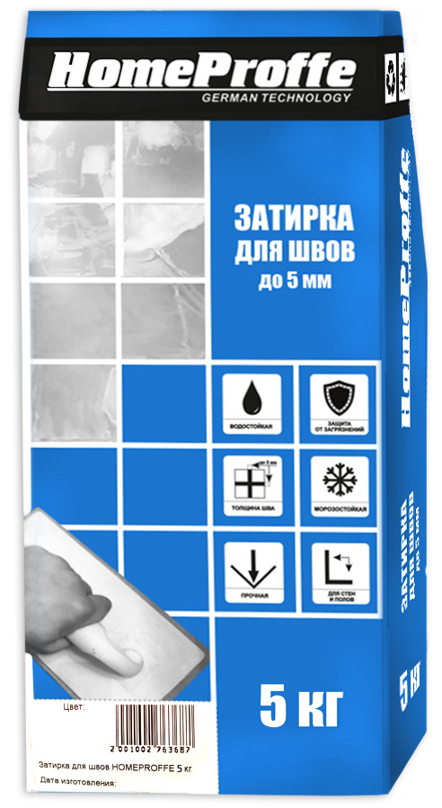 

Затирка цементная Homeproffe 2-5 мм серый 5 кг