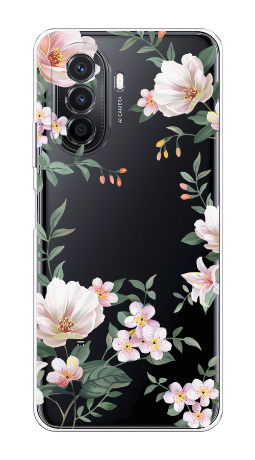 

Чехол на Huawei Nova Y70 "Beautiful white flowers", Бежевый;зеленый, 6109150-1