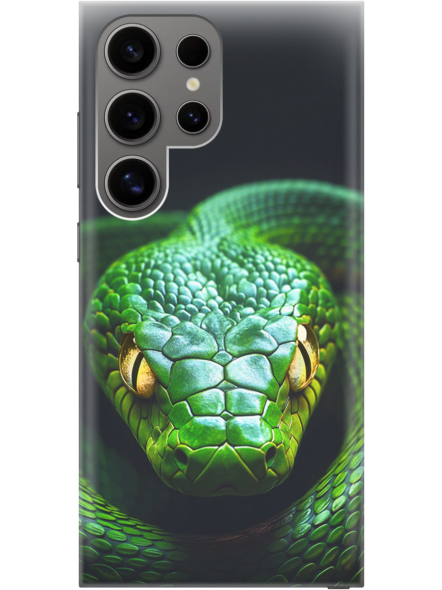 

Силиконовый чехол на Samsung Galaxy S24 Ultra с принтом "Зеленая змея", Прозрачный;черный;серебристый;зеленый, 779823513