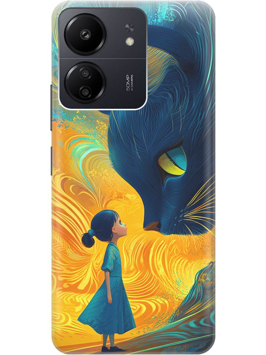 

Силиконовый чехол на Xiaomi Redmi 13C / Poco C65 с принтом "Девочка и кот", Прозрачный;желтый;синий, 777767785