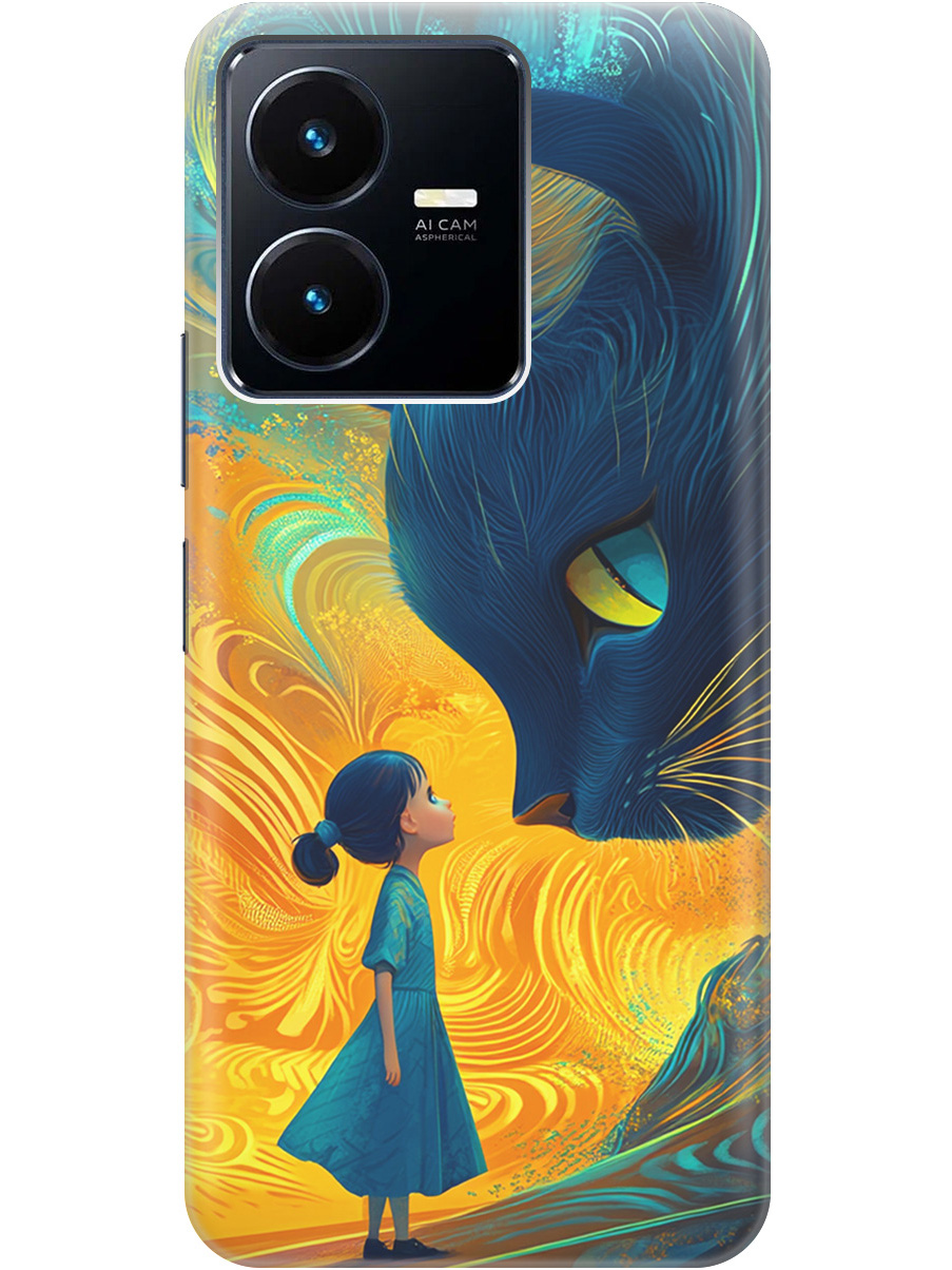 

Силиконовый чехол на Vivo Y22 с принтом "Девочка и кот", Прозрачный;желтый;синий, 766400685