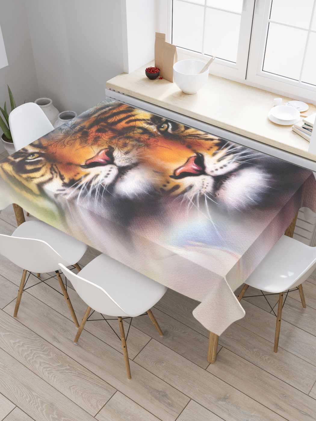 фото Скатерть прямоугольная joyarty "иллюзорные тигры" из сатена, 180x145 см
