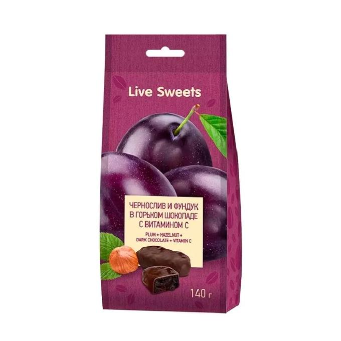 Шоколадные конфеты Лакомства Для Здоровья Live Sweets чернослив и фундук в шоколаде 140 г