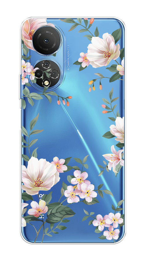 

Чехол на Honor X7 2022 "Beautiful white flowers", Бежевый;зеленый, 6108850-1