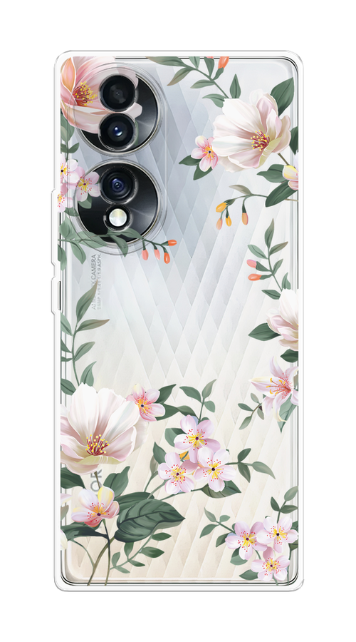

Чехол на Honor 70 "Beautiful white flowers", Бежевый;зеленый, 6108250-1