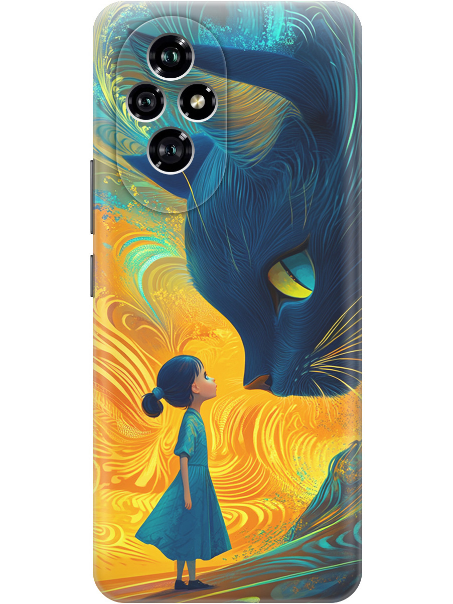 

Силиконовый чехол на Honor 200 с принтом "Девочка и кот", Прозрачный;желтый;синий, 783978485