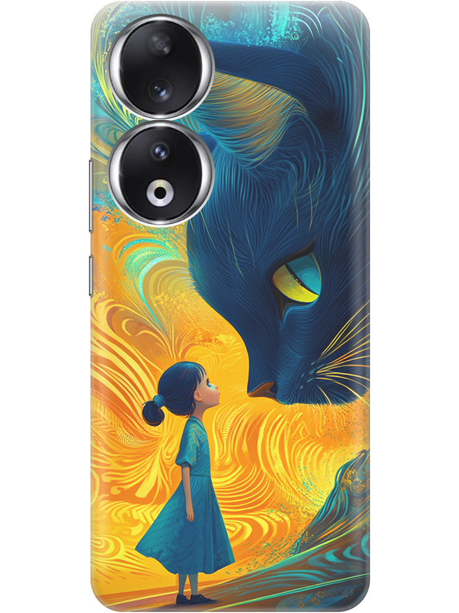 

Силиконовый чехол на Honor 90 с принтом "Девочка и кот", Прозрачный;желтый;синий, 772618185