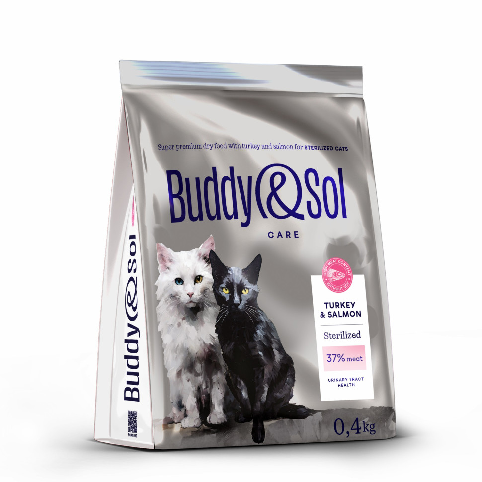 Сухой корм для кошек Buddy&Sol Care для стерилизованных, с индейкой и лососем, 400 г