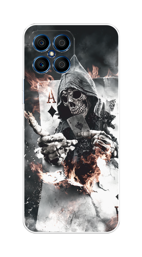 

Чехол на Honor X8 "Карты черепа в капюшоне", Белый;серый, 6107650-1