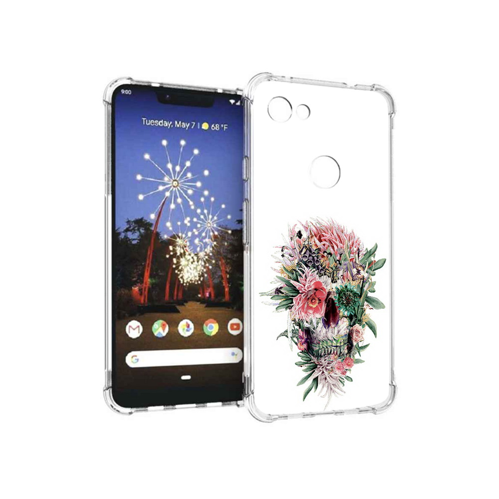 

Чехол MyPads Tocco для Google Pixel 3 XL череп из цветов, Прозрачный, Tocco