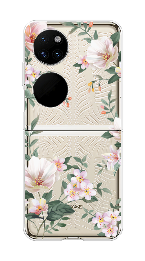 

Чехол на Huawei P50 Pocket "Beautiful white flowers", Бежевый;зеленый, 6107450-1