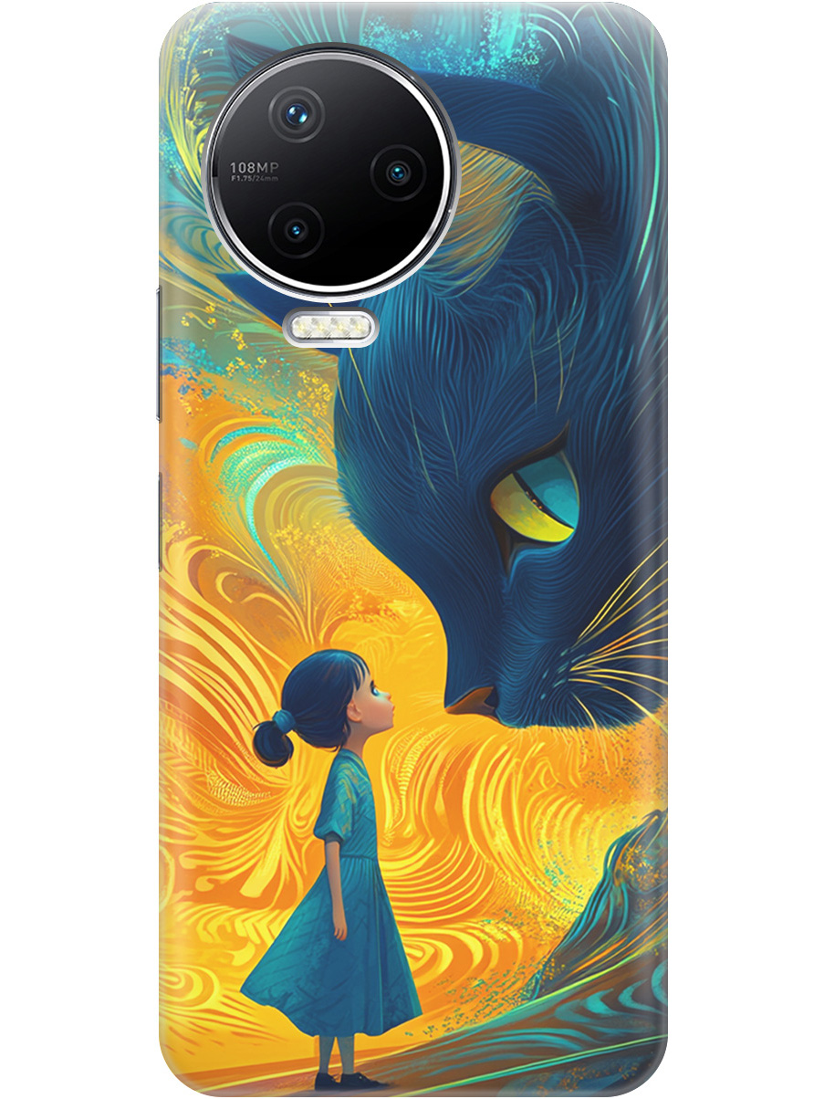 

Силиконовый чехол на Infinix Note 12 Pro с принтом "Девочка и кот", Прозрачный;желтый;синий, 762092785
