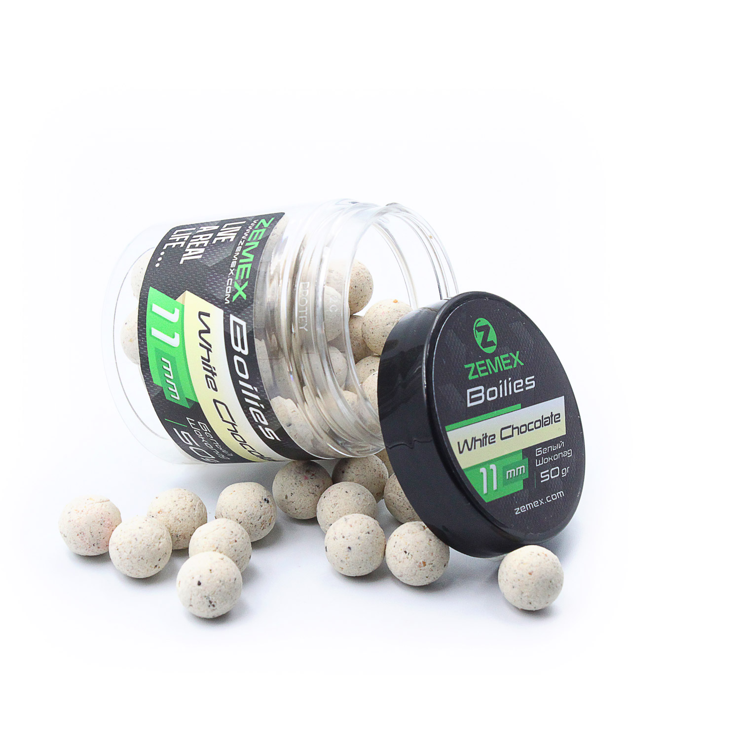 

Бойлы тонущие ZEMEX 11 мм 50 гр по 5 банок, White Chocolate/Белый шоколад, Boilies