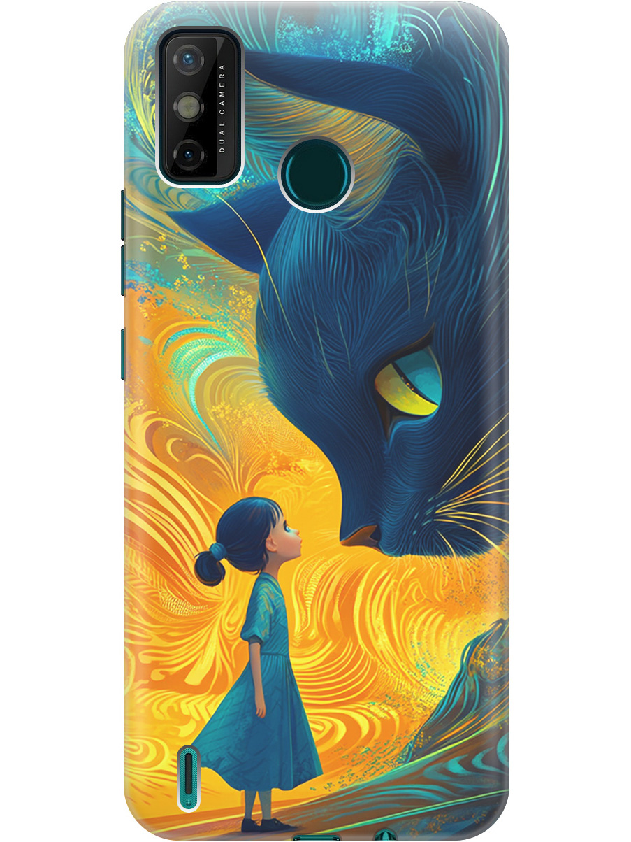 

Силиконовый чехол на Tecno Spark 6 Go с принтом "Девочка и кот", Прозрачный;желтый;синий, 741735685