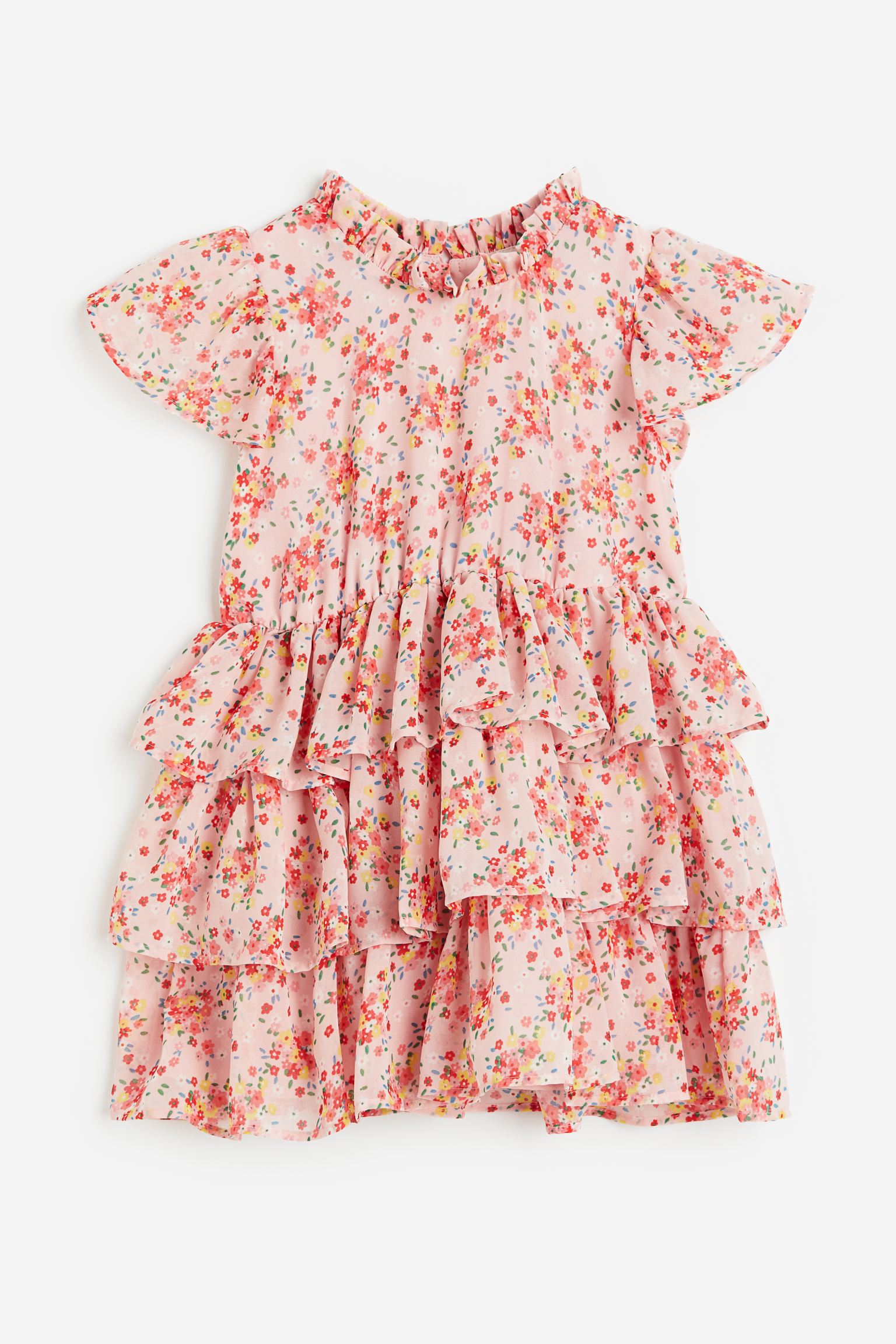 Шифоновое платье с воланами H&M 122 Светло-розовый/Цветочный (доставка из-за рубежа)