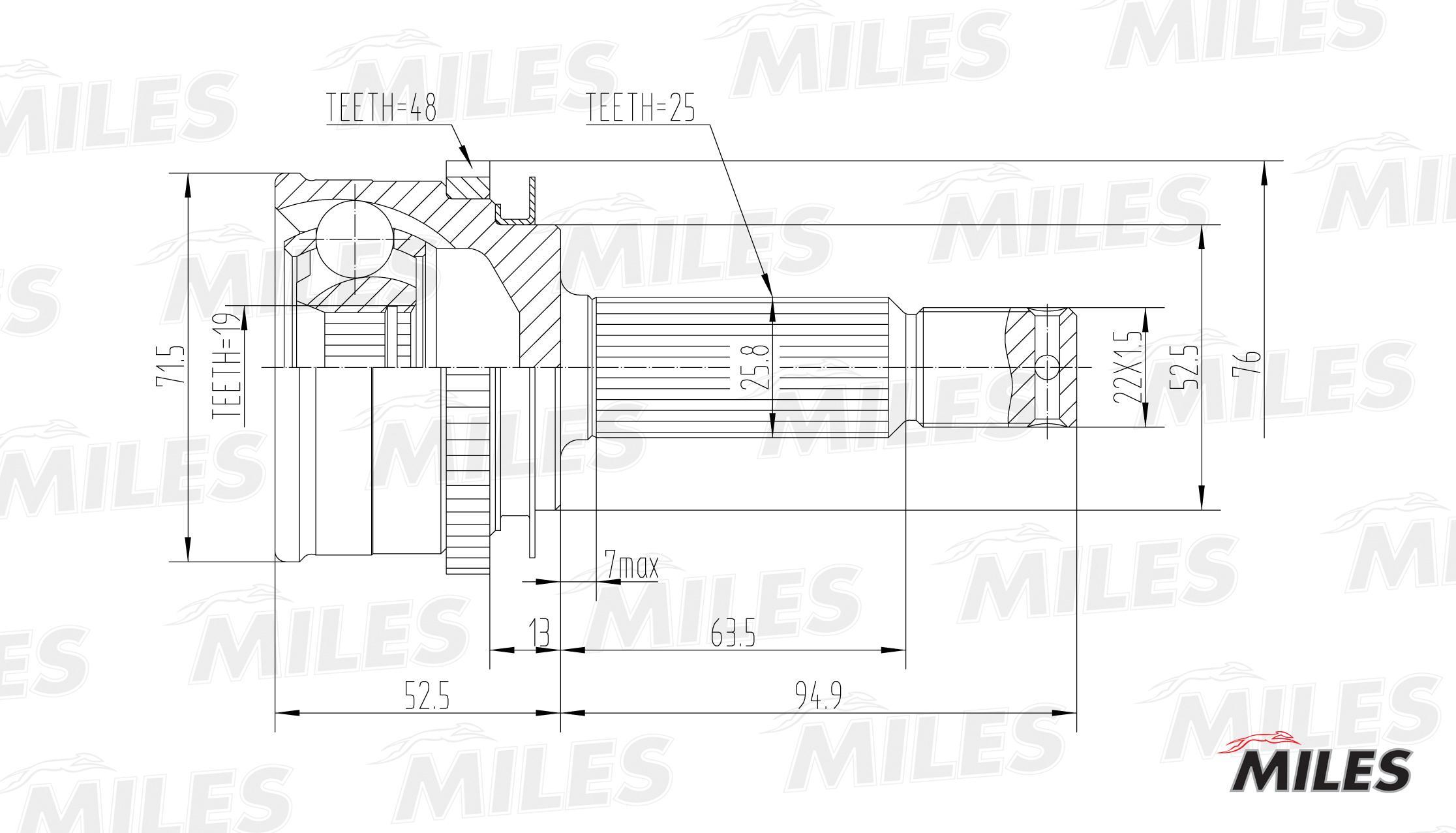 

Шрус Hyundai Getz 1.3/1.6 02- Нар. Miles арт. GA20164