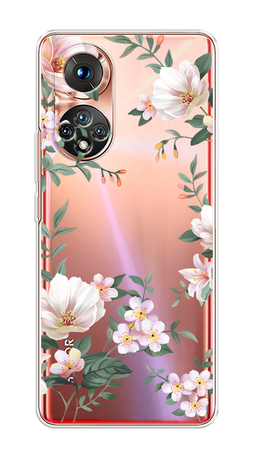 

Чехол на Huawei Honor 50/Nova 9 "Beautiful white flowers", Бежевый;зеленый, 6105450-1