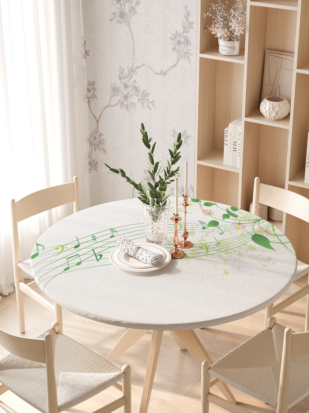 

Круглая кухонная скатерть на резинке JoyArty, на круглый стол диаметром 105-120 см, Белый, Природные ноты