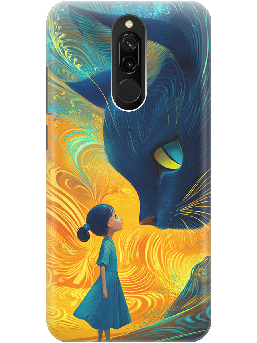 

Силиконовый чехол на Xiaomi Redmi 8 с принтом "Девочка и кот", Прозрачный;желтый;синий, 722204585