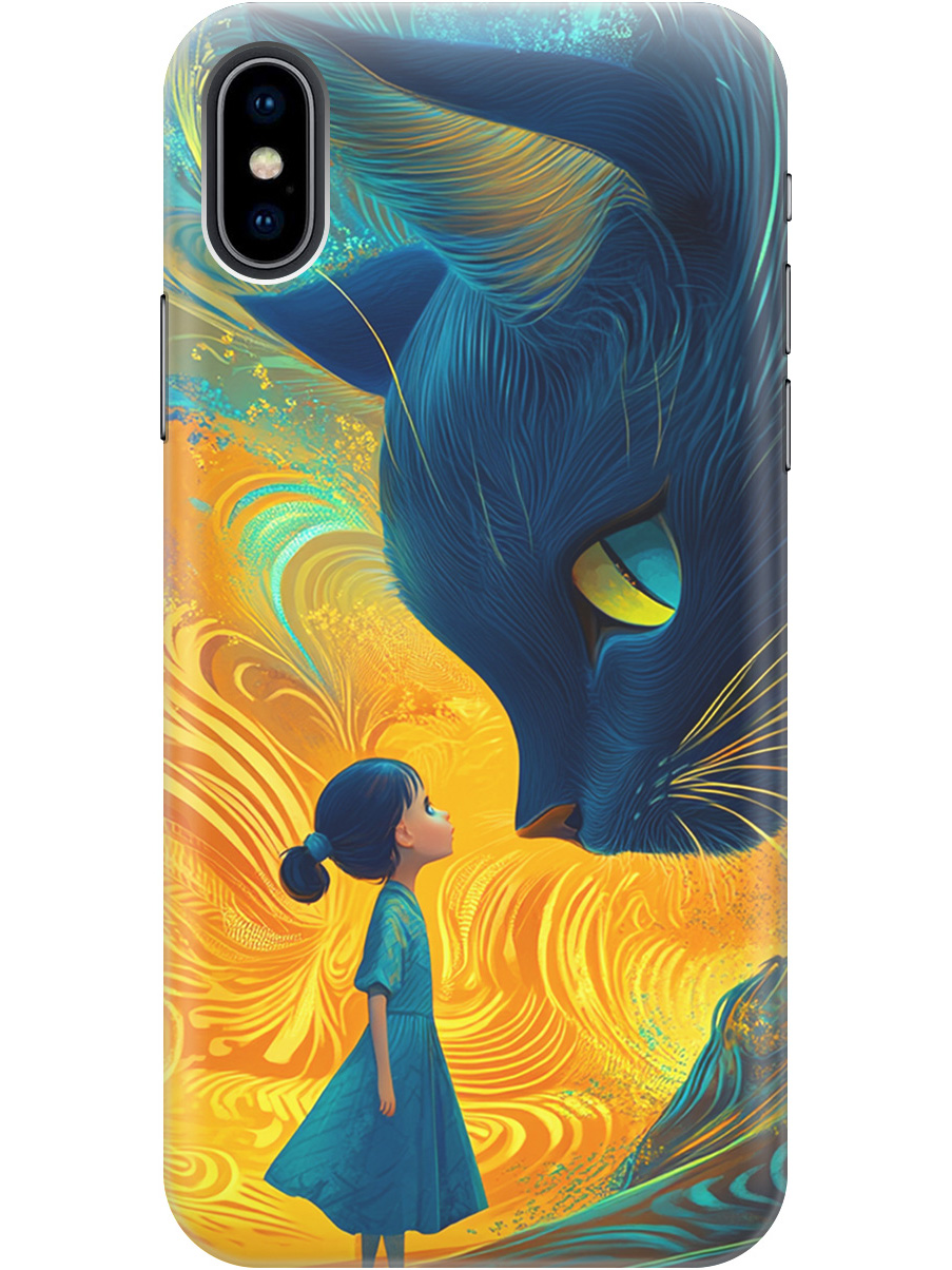 

Силиконовый чехол на Apple iPhone Xs / X с принтом "Девочка и кот", Прозрачный;желтый;синий, 715365485