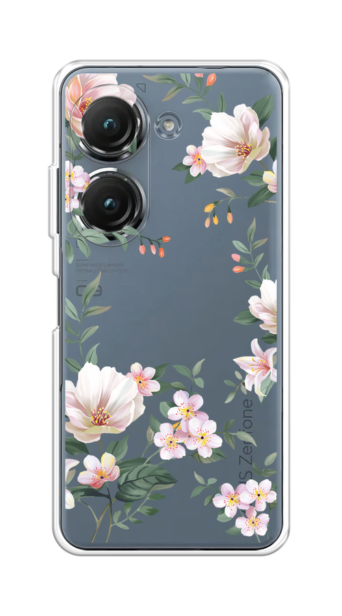 

Чехол на Asus ZenFone 9/ZenFone 10 "Beautiful white flowers", Бежевый;зеленый, 44850-1