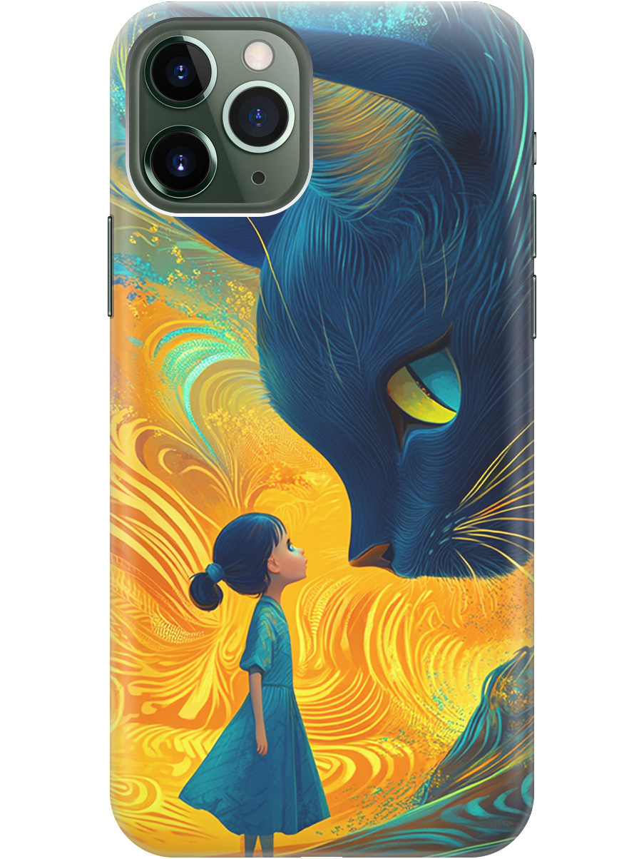 

Силиконовый чехол на Apple iPhone 11 Pro Max с принтом "Девочка и кот", Прозрачный;желтый;синий, 721799785