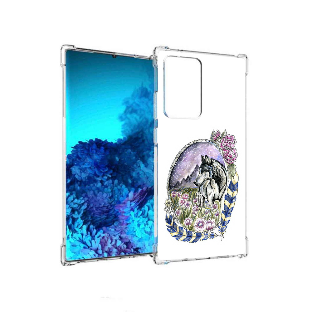 

Чехол MyPads Tocco для Samsung Galaxy Note 20 Ultra нарисованный волк в цветах с перьями, Прозрачный, Tocco