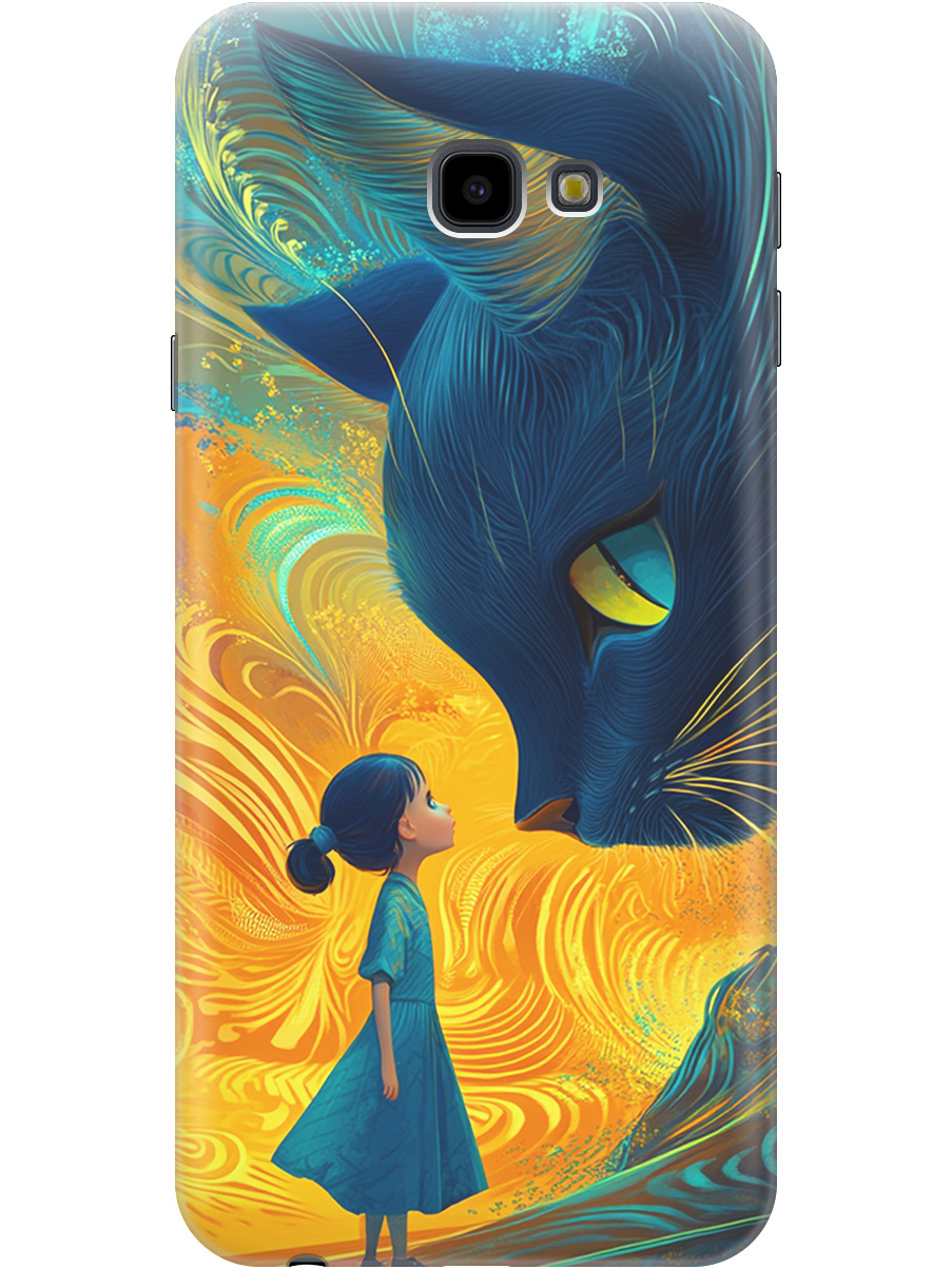 

Силиконовый чехол на Samsung Galaxy J4+ с принтом "Девочка и кот", Прозрачный;желтый;синий, 719355785