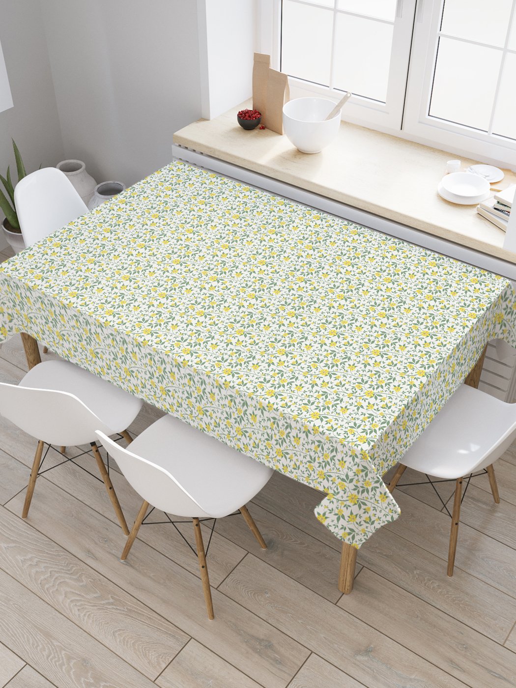 

Скатерть прямоугольная JoyArty "Цветочная сеть" из оксфорда, 120x145 см, Белый, Цветочная сеть