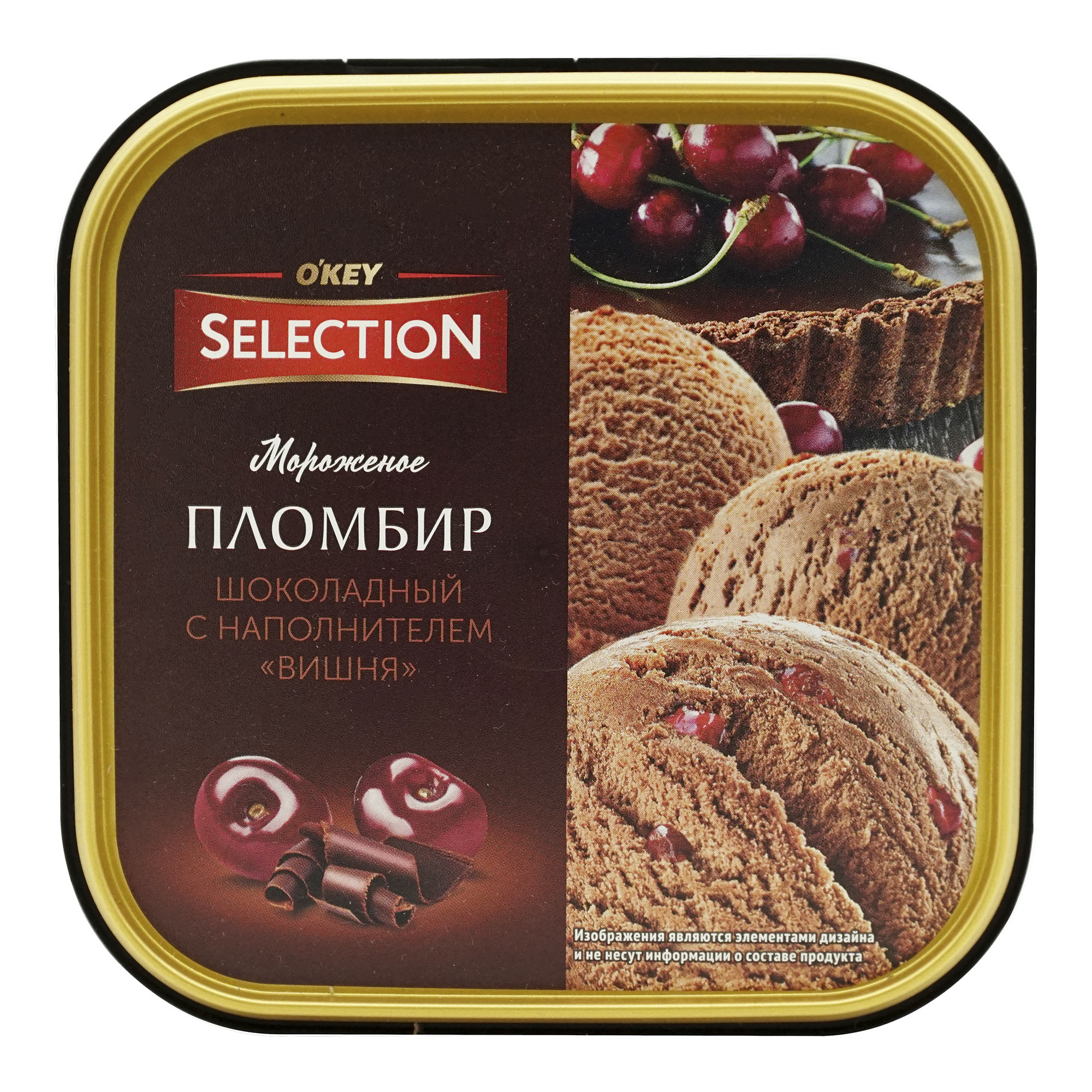 Мороженое пломбир Selection of OKEY шоколадное с вишней в пинте 400 г