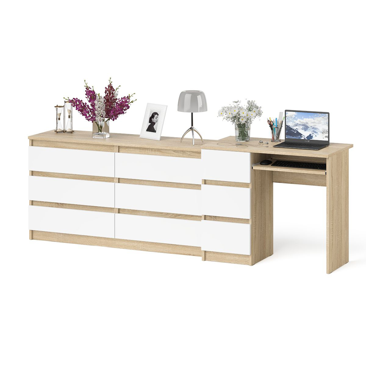 

Широкий комод СВК Мори МК1380.6 и стол компьютерный МС-6Л сонома/белый, 228х50х77 см, МС-6Л+МК1380.6-СБ