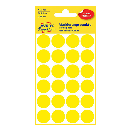 Этикетки точки Avery Zweckform, желтые, диаметр 18 мм (96 этикеток)