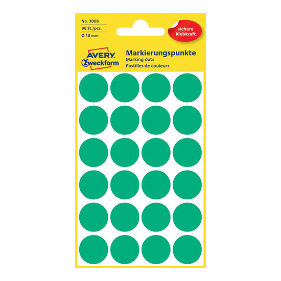 Этикетки точки Avery Zweckform, зеленые, диаметр 18 мм (96 этикеток)