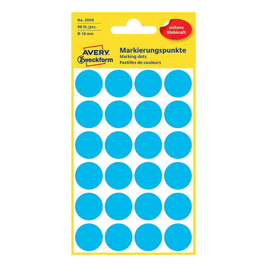 Этикетки точки Avery Zweckform, синие, диаметр 18 мм (96 этикеток)