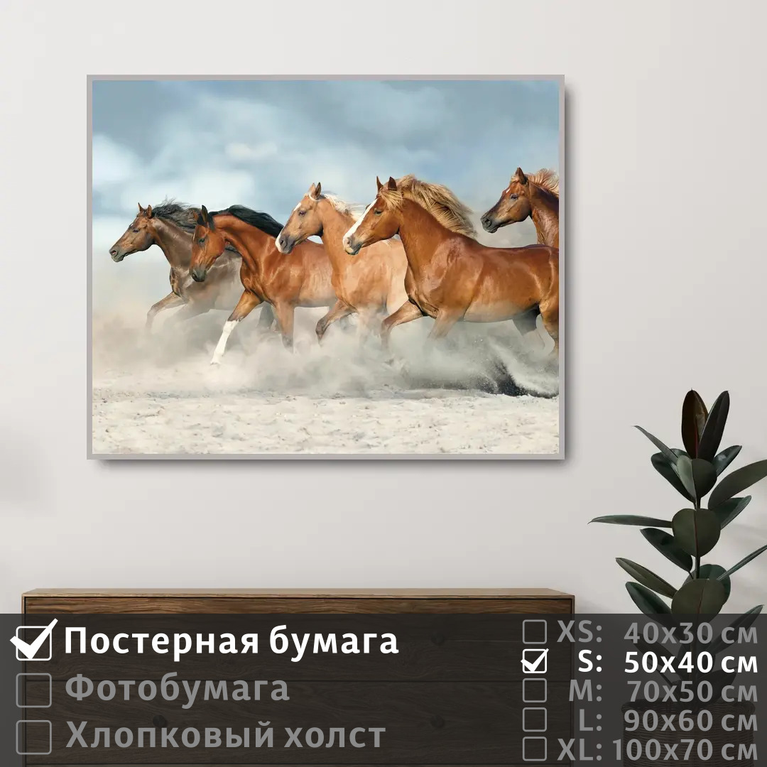 

Постер на стену ПолиЦентр Лошади скачут по песку 50х40 см, ЛошадиСкачутПоПеску