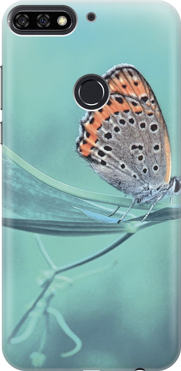 

Чехол на Honor 7C/7A Pro/Huawei Y6 Prime (2018) "Бабочка на листке", Голубой;оранжевый, 3423