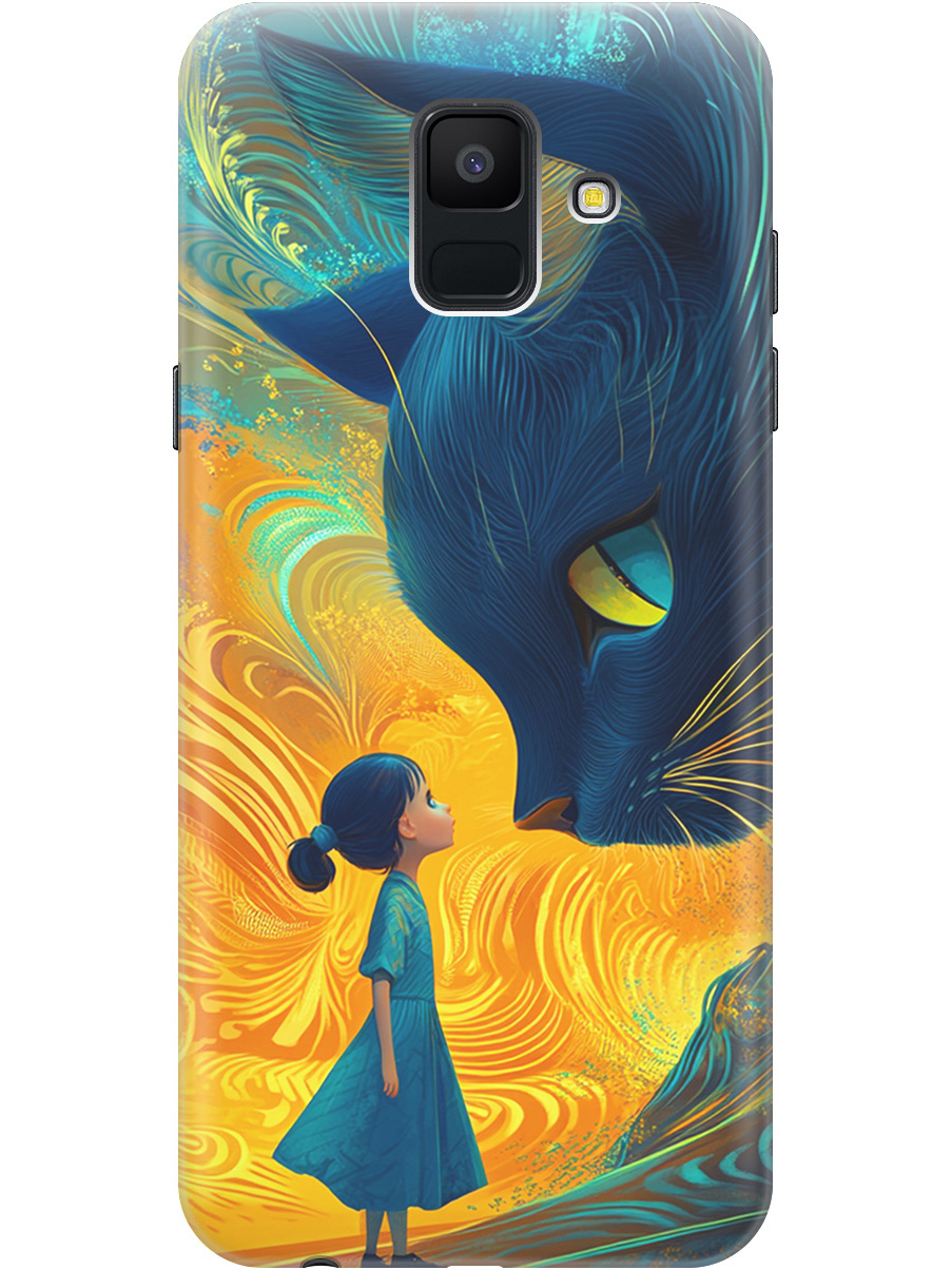 

Силиконовый чехол на Samsung Galaxy A6 (2018) с принтом "Девочка и кот", Прозрачный;желтый;синий, 717872085