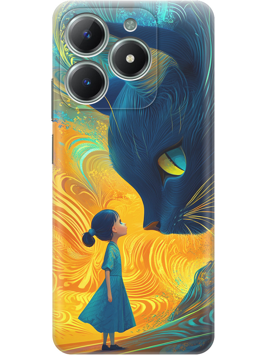 

Силиконовый чехол на Realme C61 / C63 с принтом "Девочка и кот", Прозрачный;желтый;синий, 785979685